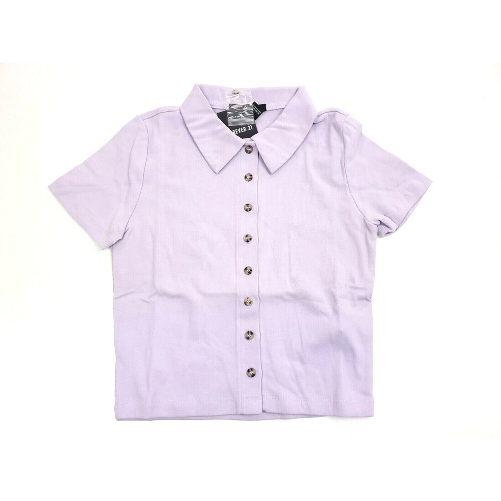 Forever 21 Lavender Knit Button Up Short Sleeve Crop Top Size S
